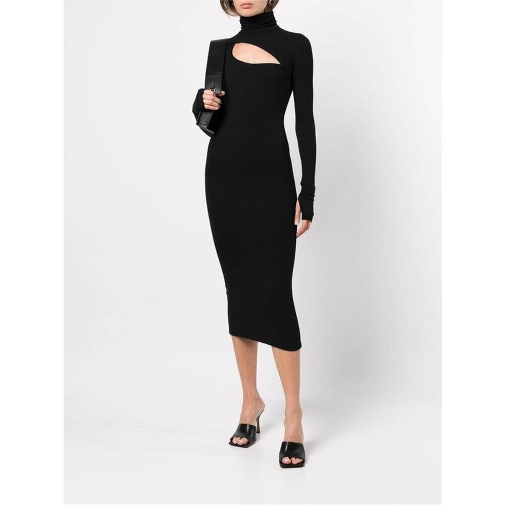 Alix NYC Clarkson Black Ribbed Turtleneck Long Sleeve Cut Out Midi Dress S